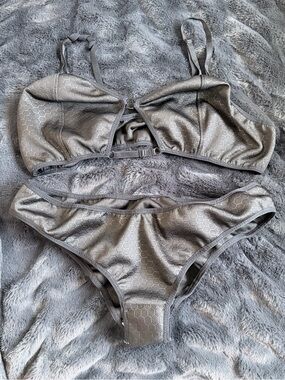 Women's Black Hex-Print Bralette & Bikini Set